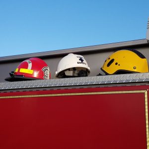 Fire fighter helmets at McKee.